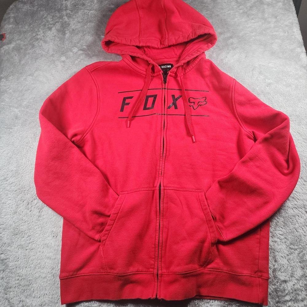 Fox‎ Racing Pinnacle Jacket Mens XL Red Hooded Full Zip Fleece Sweatshirt Heavy